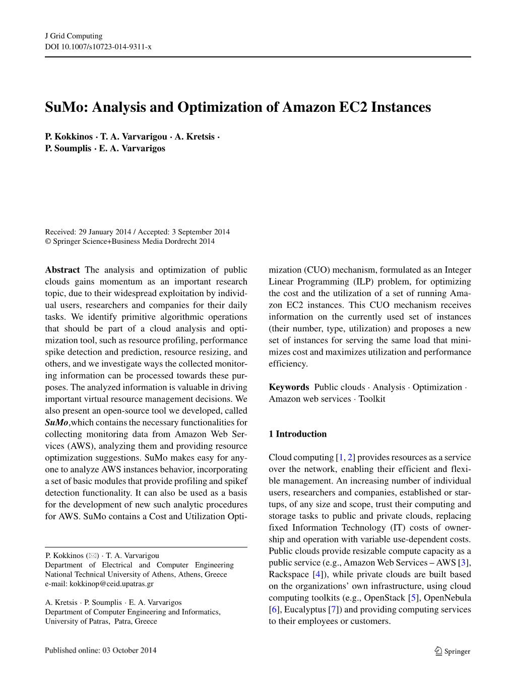Sumo: Analysis and Optimization of Amazon EC2 Instances