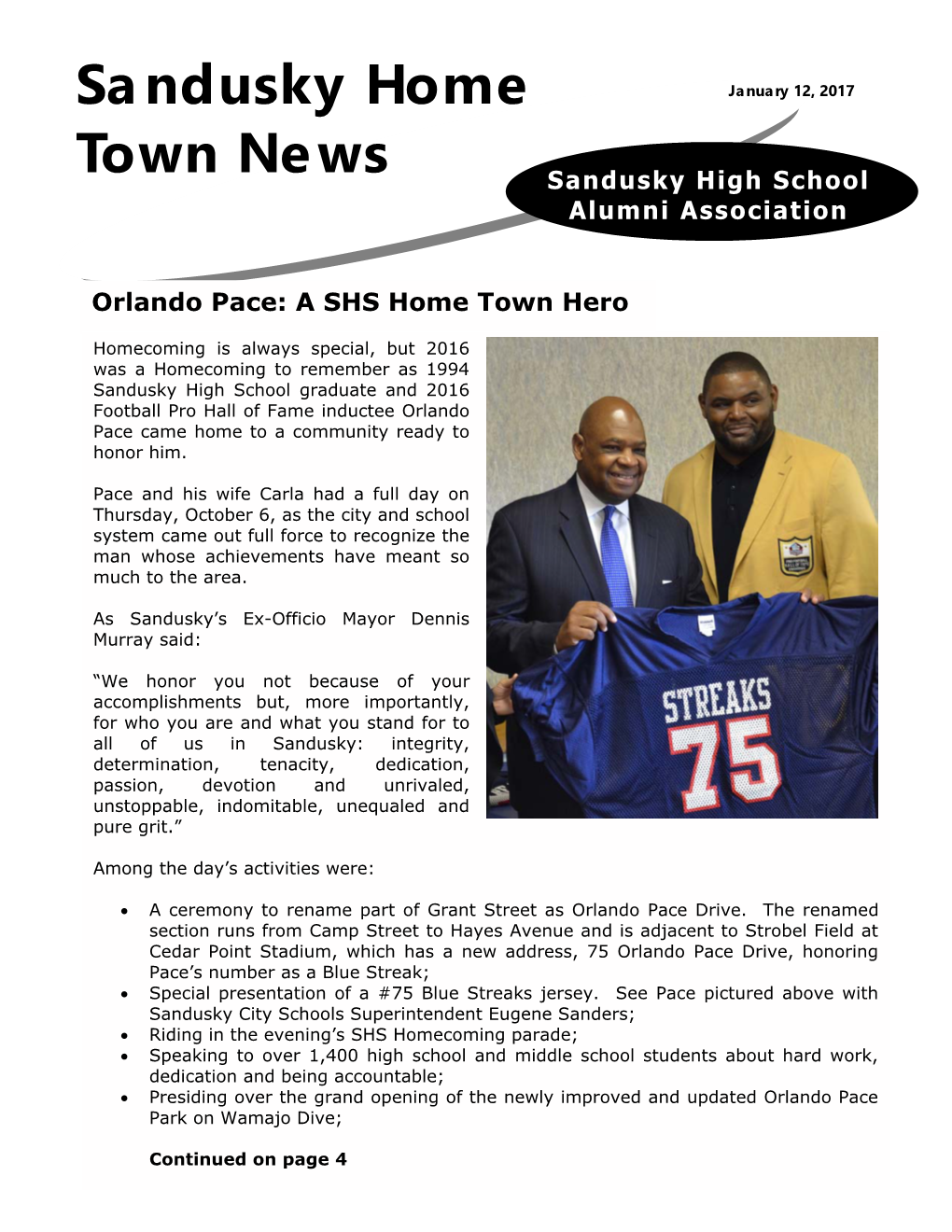 Sandusky Home Town News, the Newsletter of the Sandusky High School Alumni Association