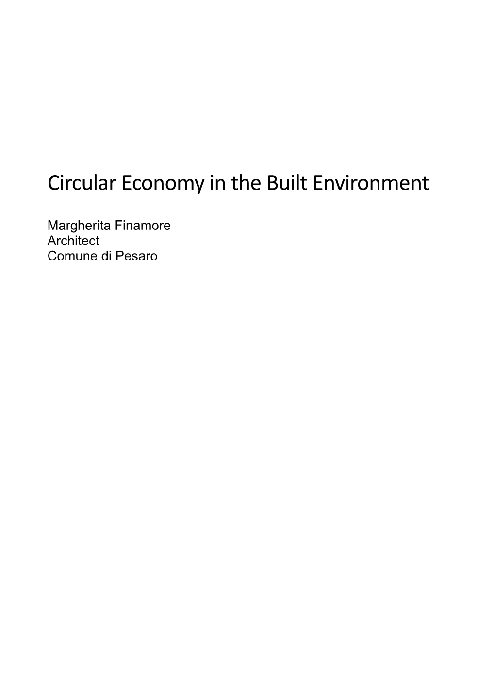 Circular Economy in the Built Environment