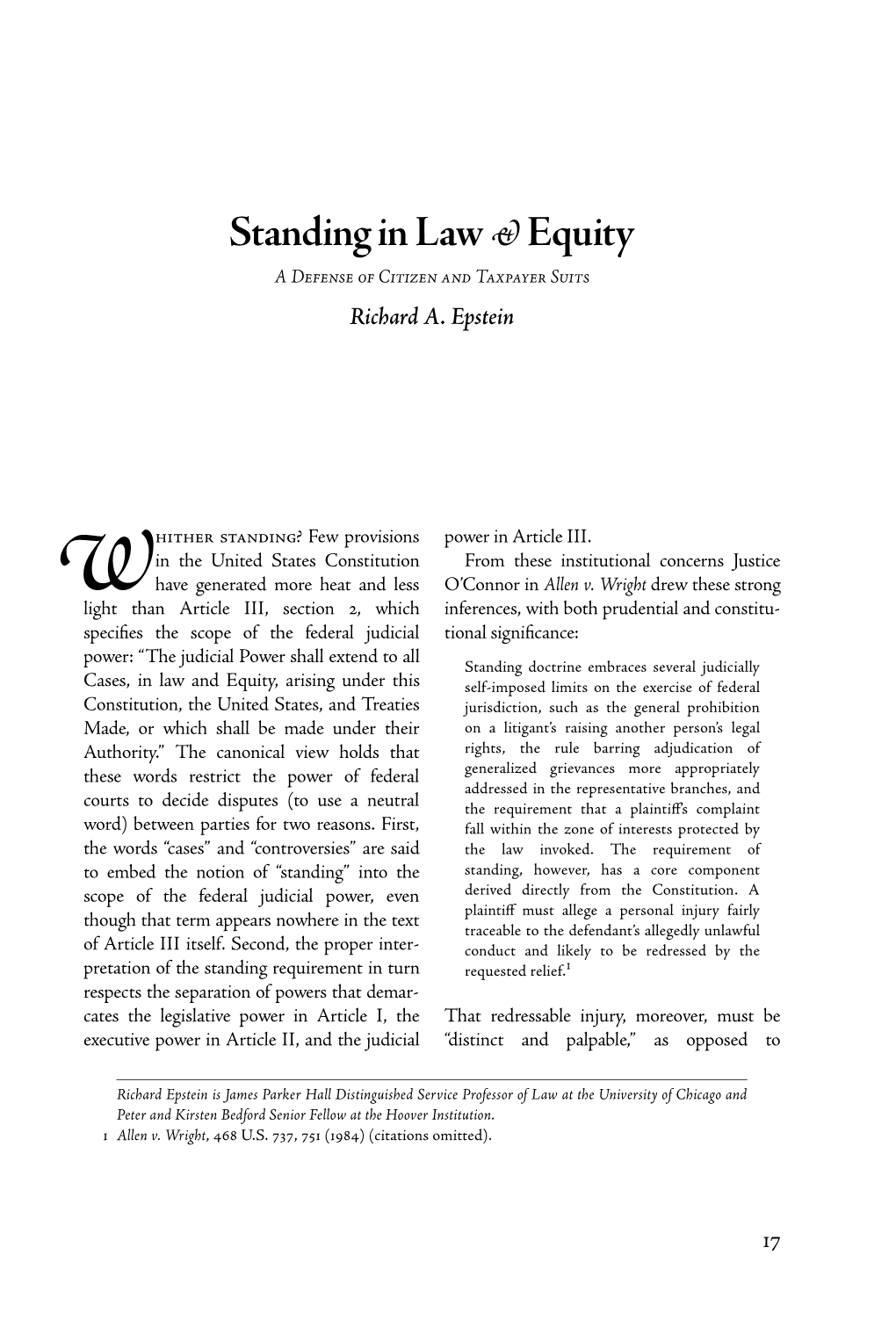 Standing in Law Equity