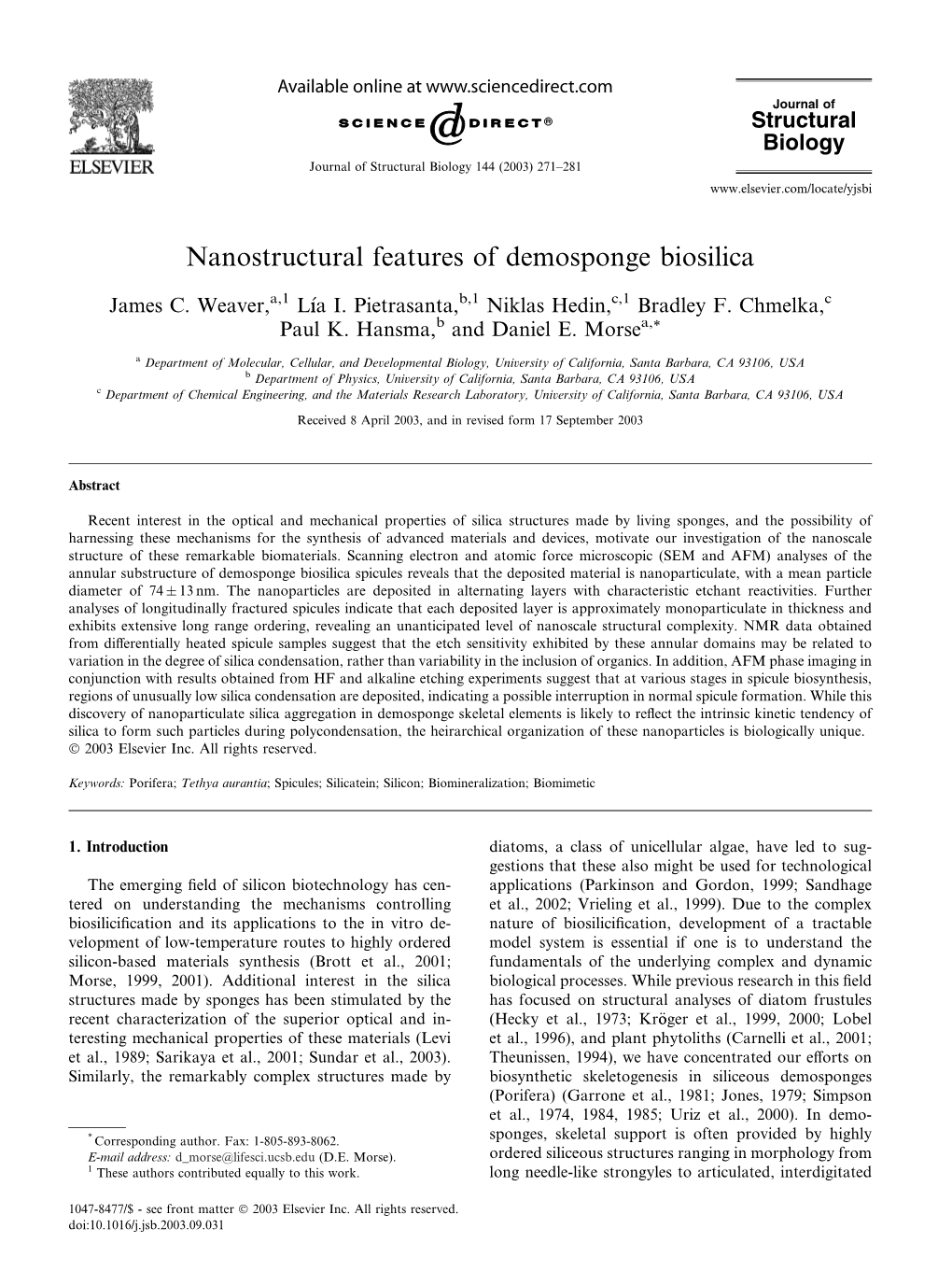 Nanostructural Features of Demosponge Biosilica