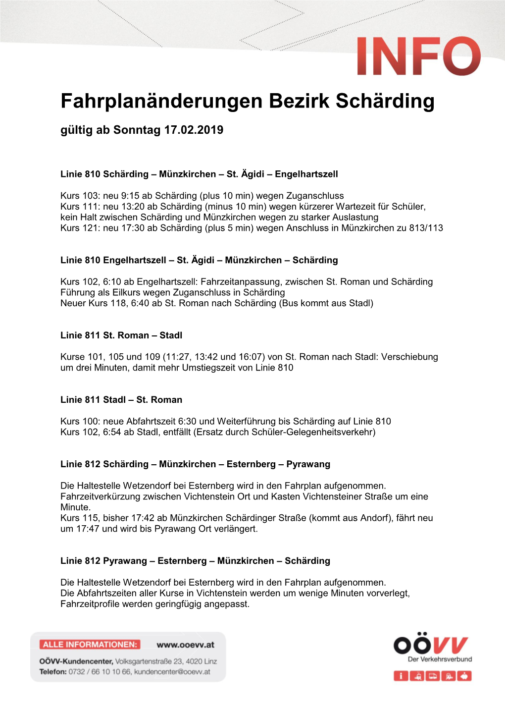 Fahrplanänderungen Bezirk Schärding Gültig Ab Sonntag 17.02.2019