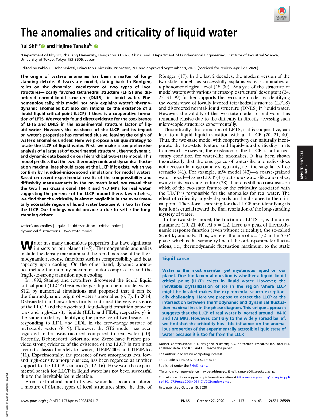 The Anomalies and Criticality of Liquid Water