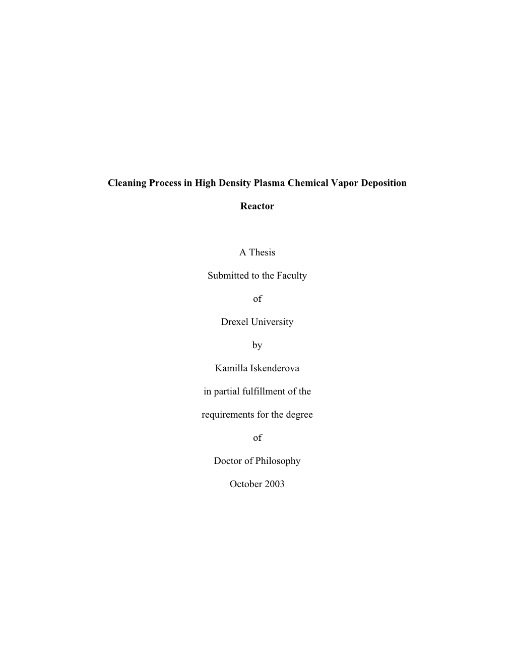 Cleaning Process in High Density Plasma Chemical Vapor Deposition