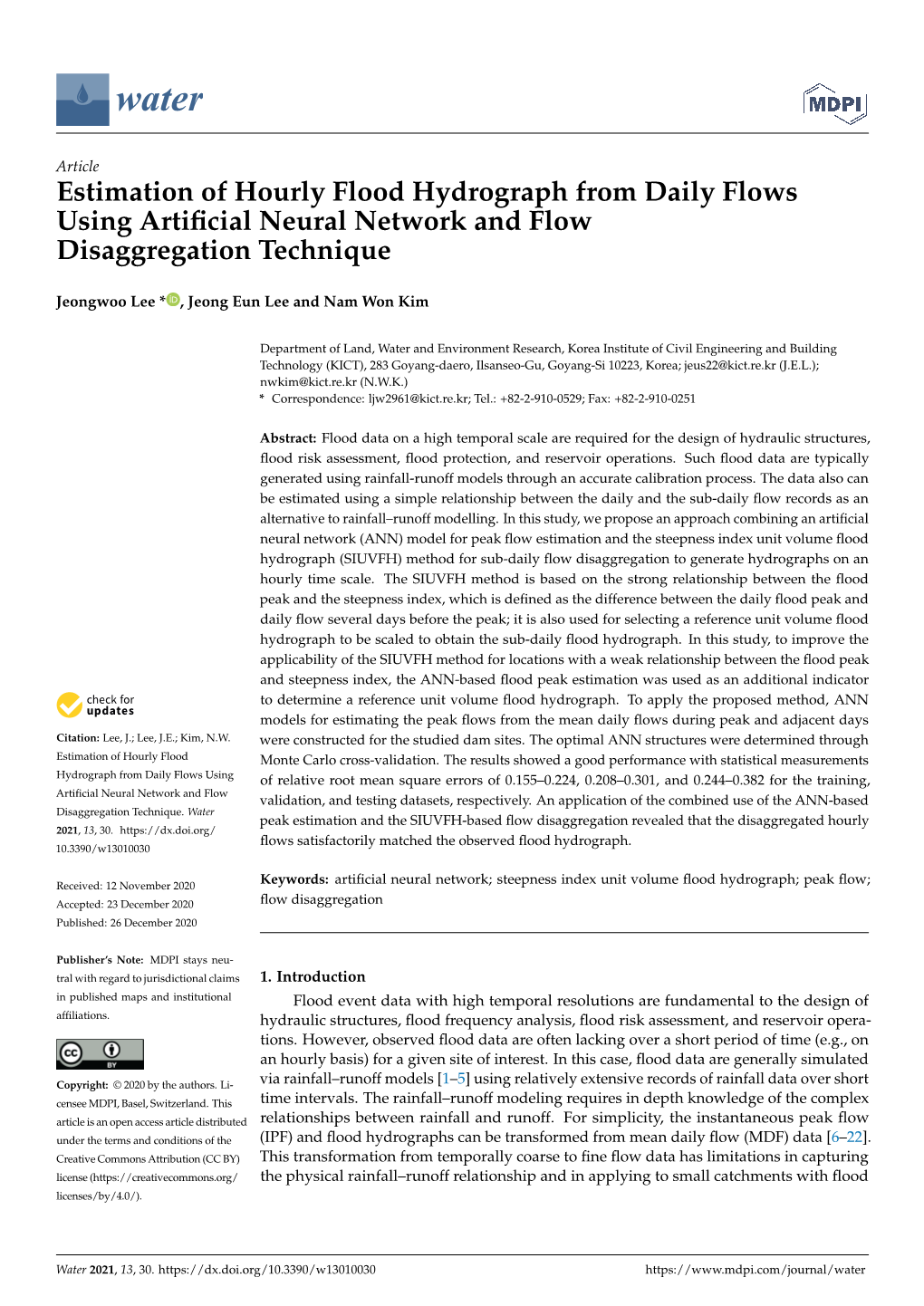 Estimation of Hourly Flood Hydrograph from Daily Flows Using Artiﬁcial Neural Network and Flow Disaggregation Technique