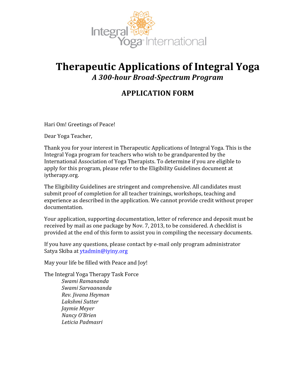 Applications of Integral Yoga a 300-Hour Broad-Spectrum Program