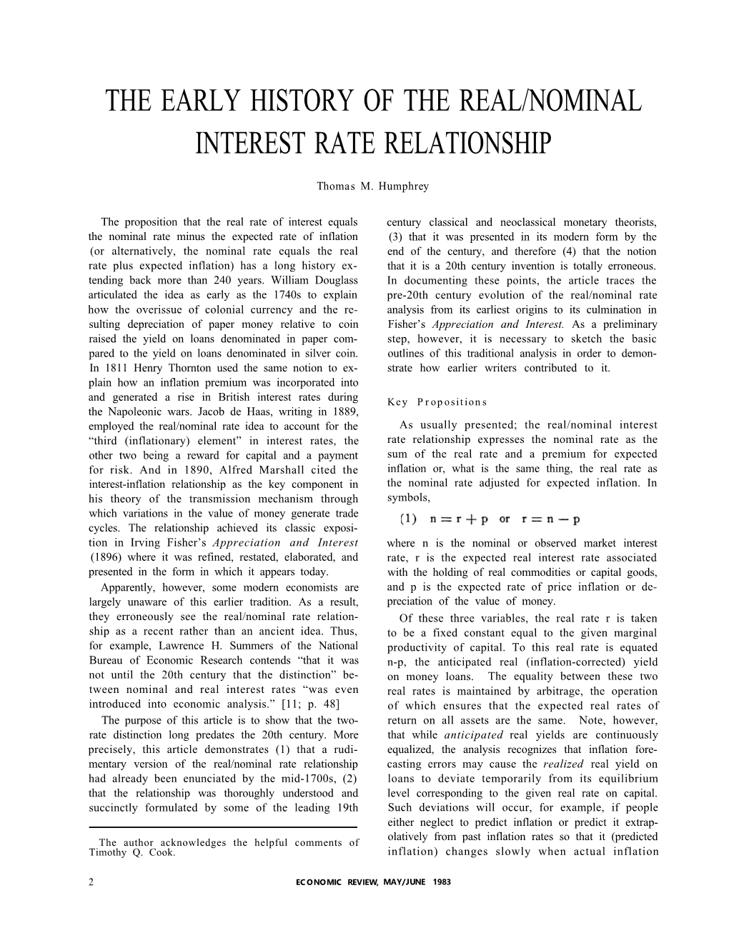 The Early History of the Real/Nominal Interest Rate Relationship