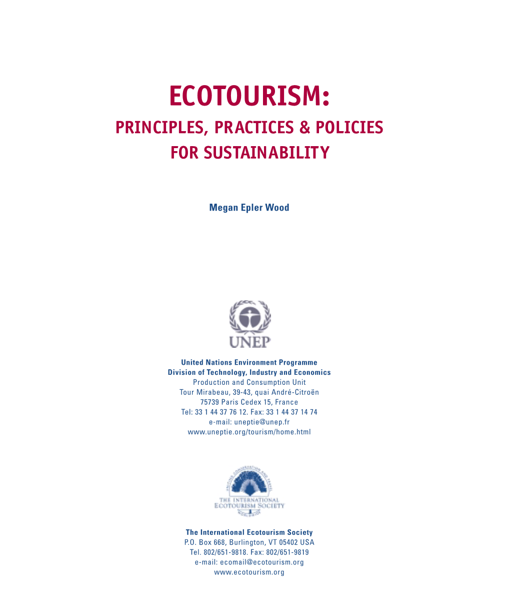 Ecotourism Principles for Some 20 to 30 Years