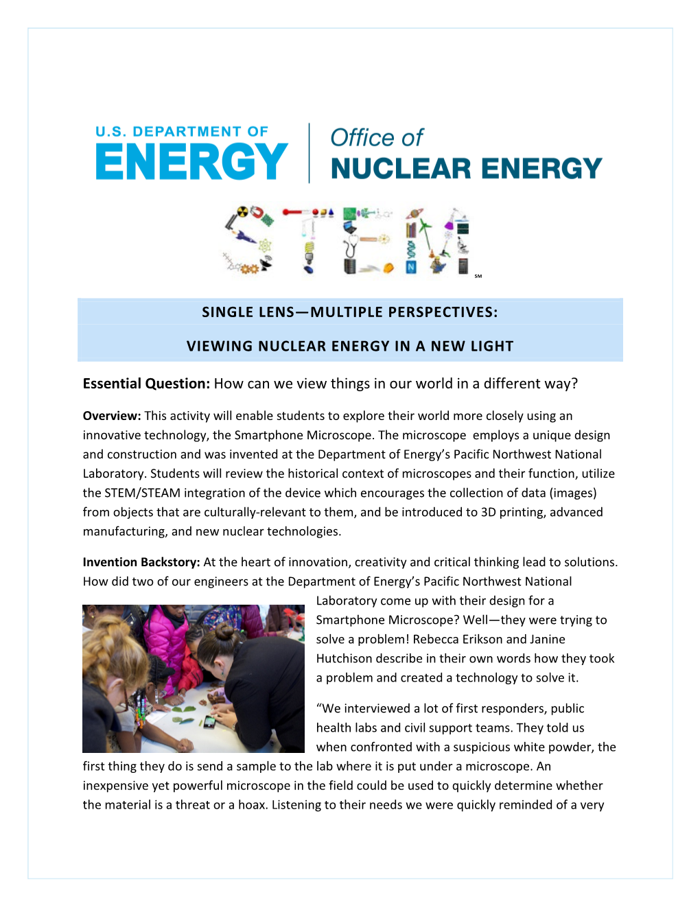 Nuclear Energy and the Smartphone Microscope STEM Activity
