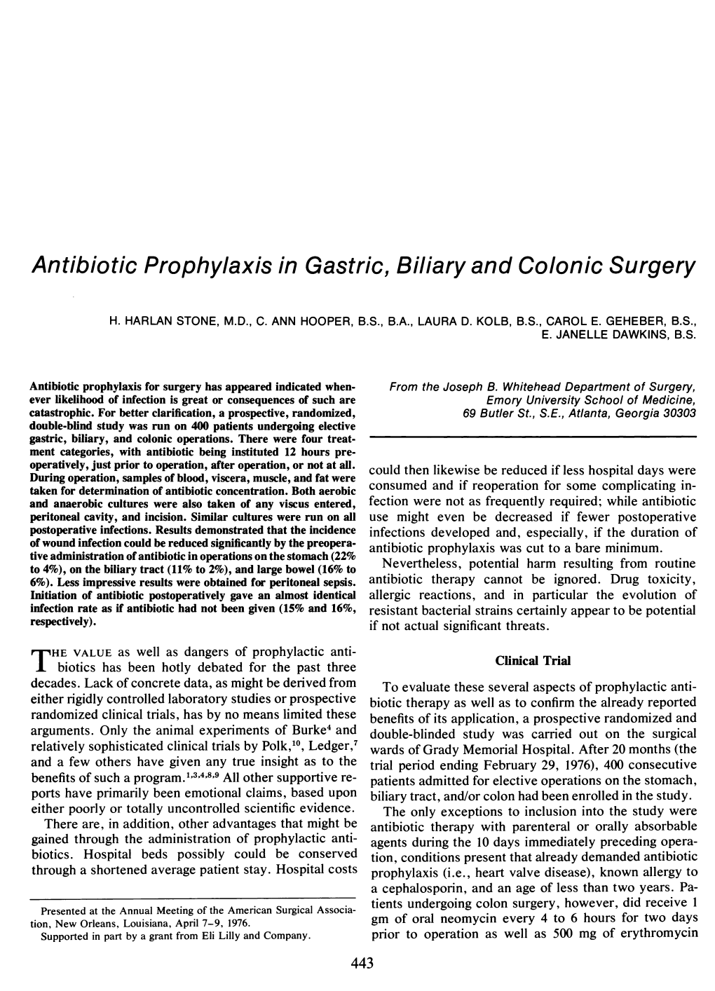 Antibiotic Prophylaxis in Gastric, Biliary and Colonic Surgery