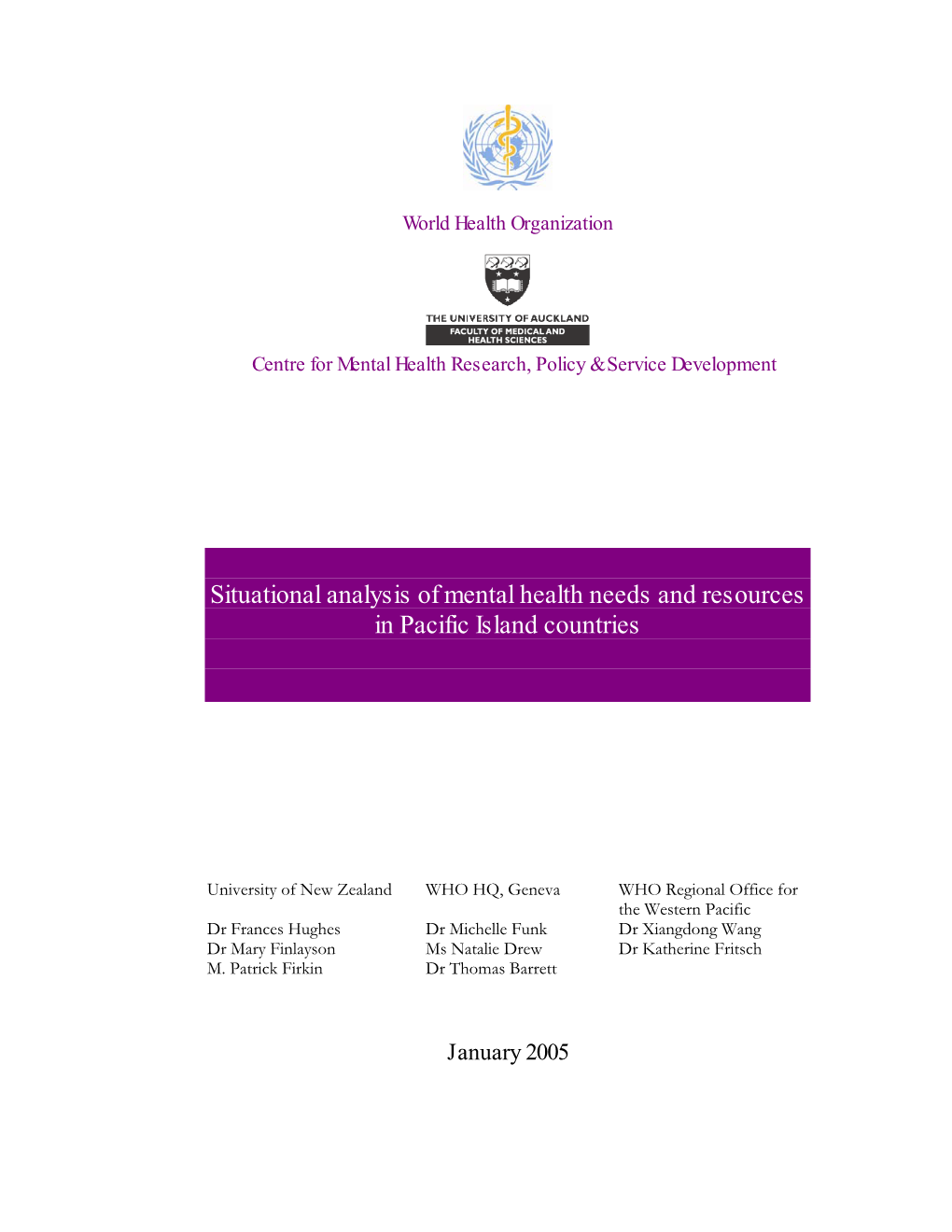 Situational Analysis of Mental Health Needs and Resources in Pacific Island Countries