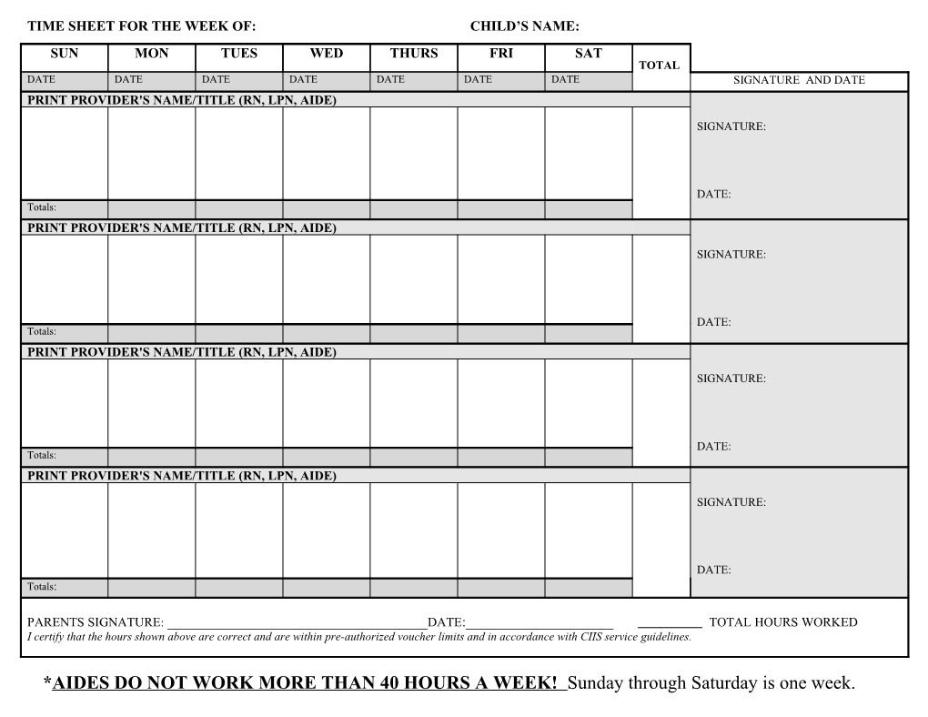 CIIS Provider Timesheet - Four Lines