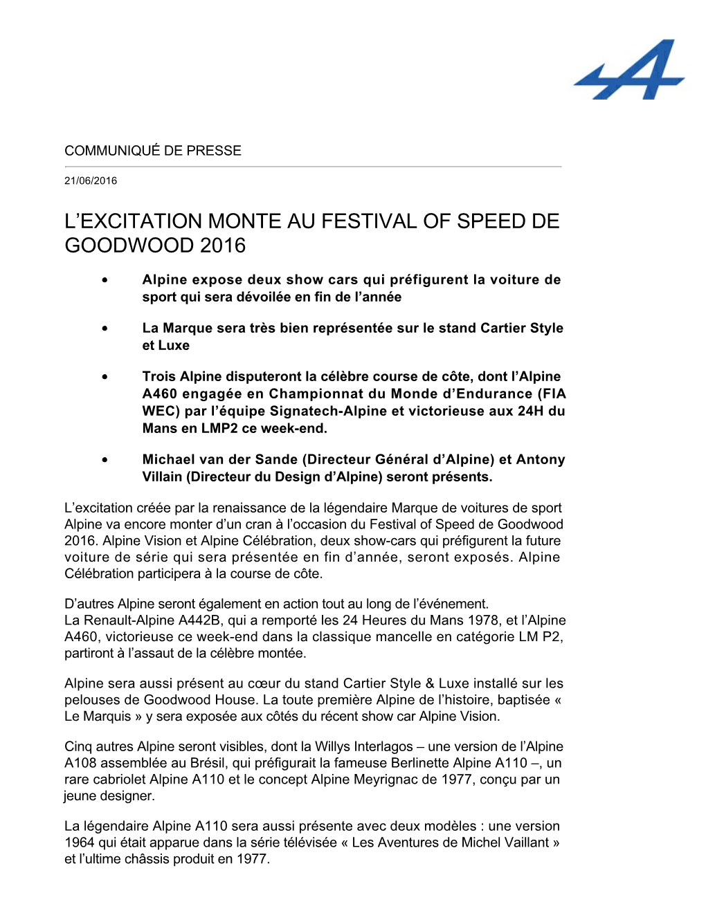 L'excitation Monte Au Festival of Speed De Goodwood 2016