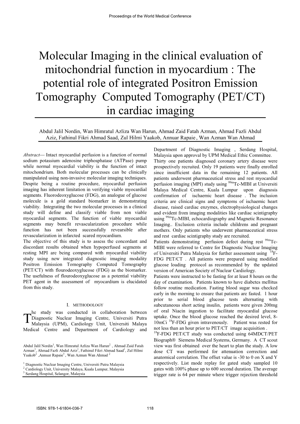 Molecular Imaging in the Clinical Evaluation of Mitochondrial Function in Myocardium