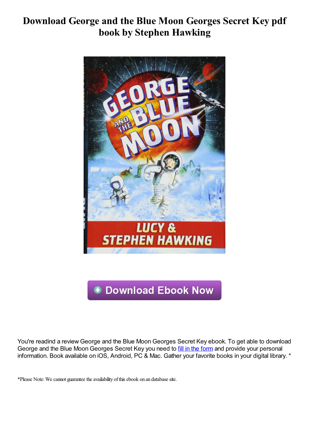 Download George and the Blue Moon Georges Secret Key Pdf Ebook by Stephen Hawking