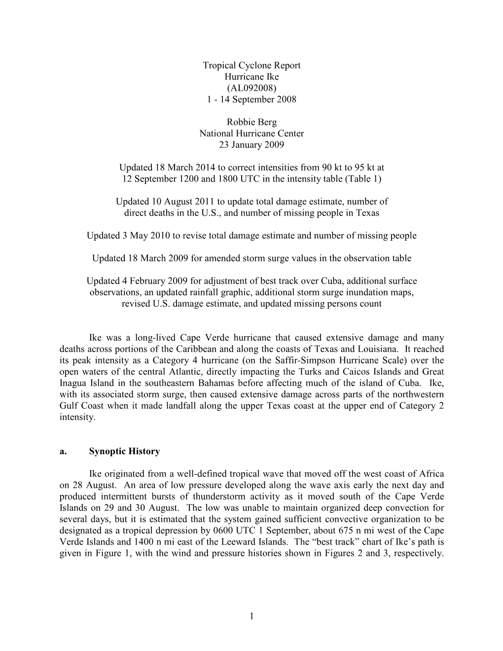 Tropical Cyclone Report for Hurricane