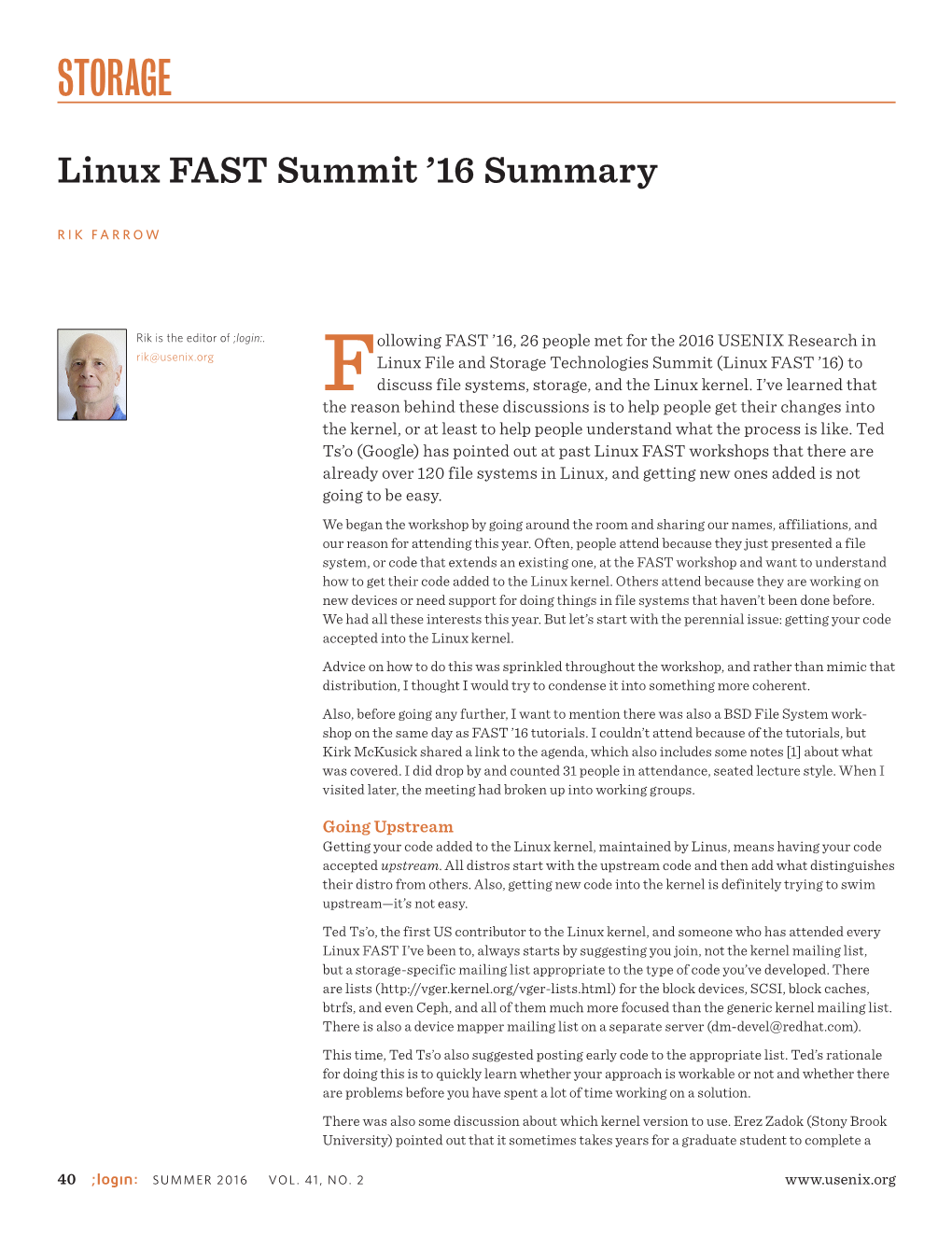 Linux FAST Summit ’16 Summary