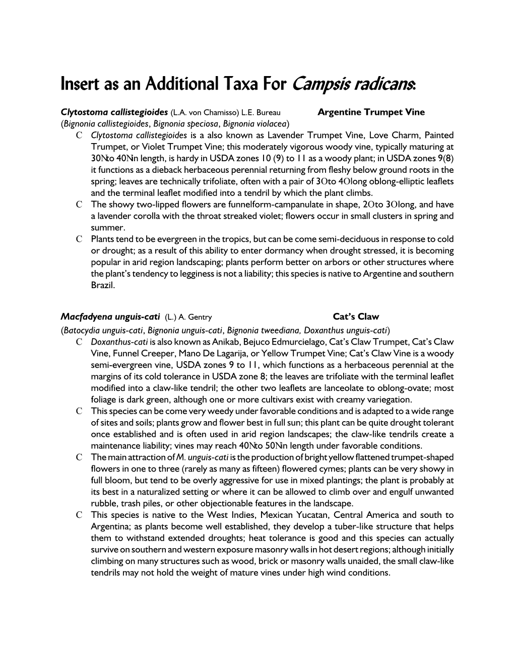 Insert As an Additional Taxa for Campsis Radicans