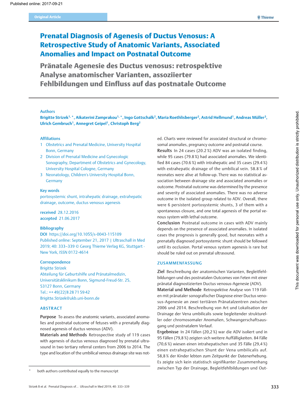 Prenatal Diagnosis of Agenesis of Ductus Venosus: a Retrospective Study of Anatomic Variants, Associated Anomalies and Impact On