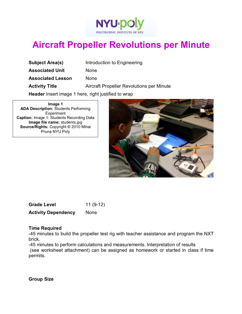 Aircraft Propeller Revolutions Per Minute