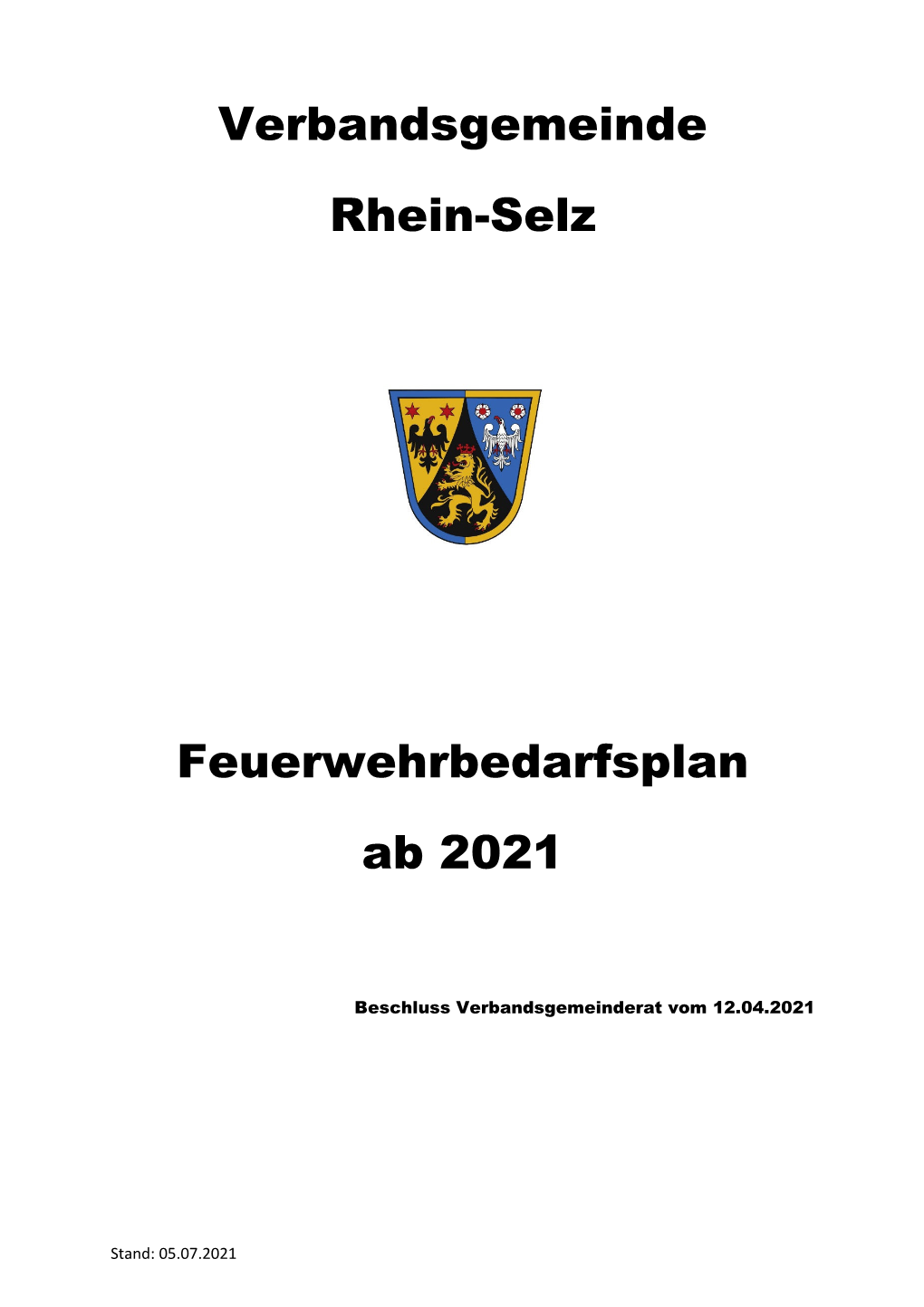 Feuerwehrbedarfsplanung Der Verbandsgemeinde Rhein-Selz