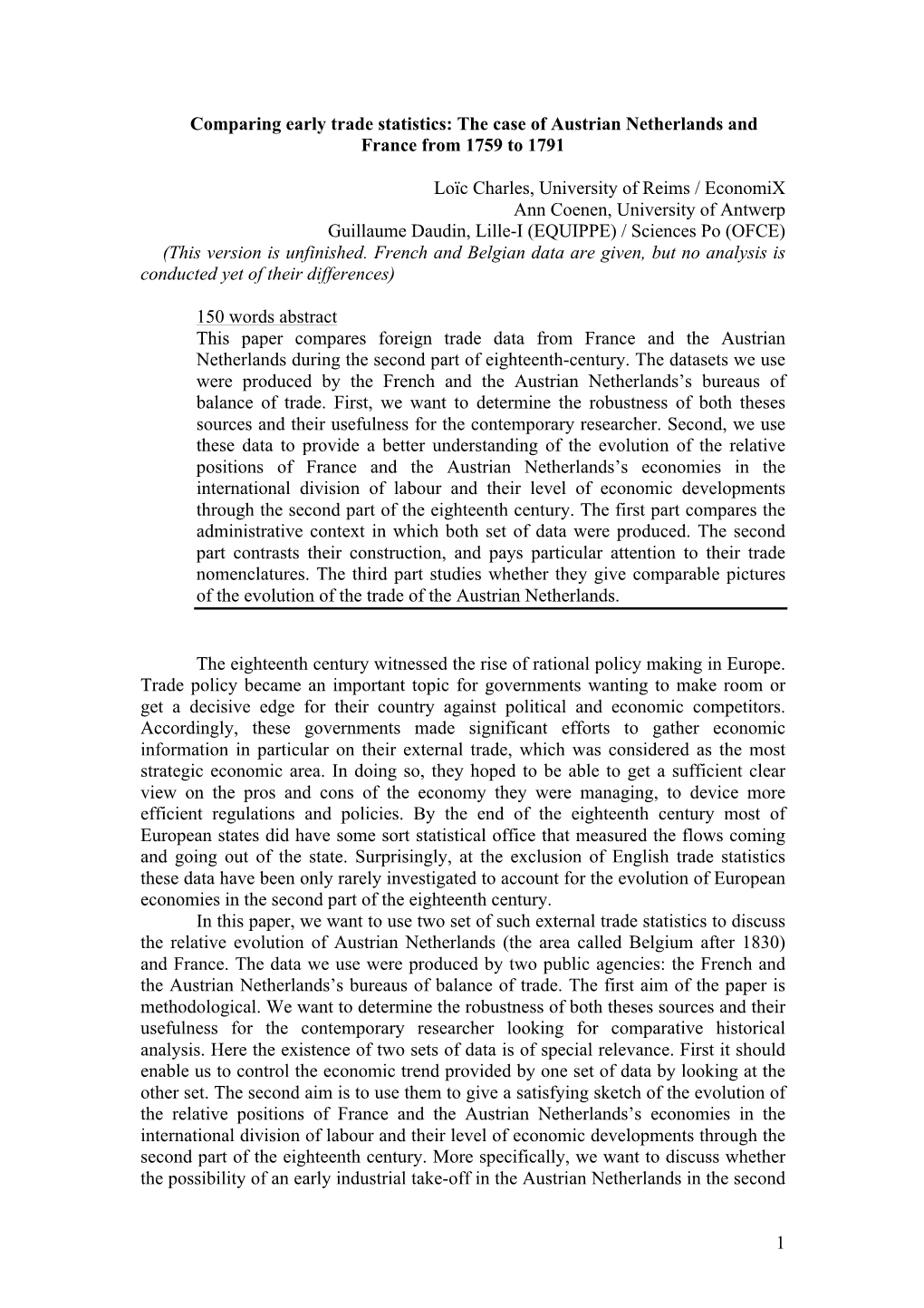 1 Comparing Early Trade Statistics: the Case of Austrian Netherlands And