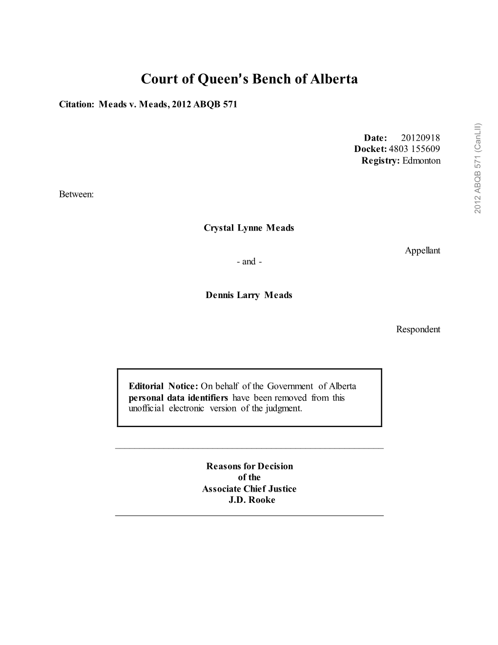 Court of Queen=S Bench of Alberta