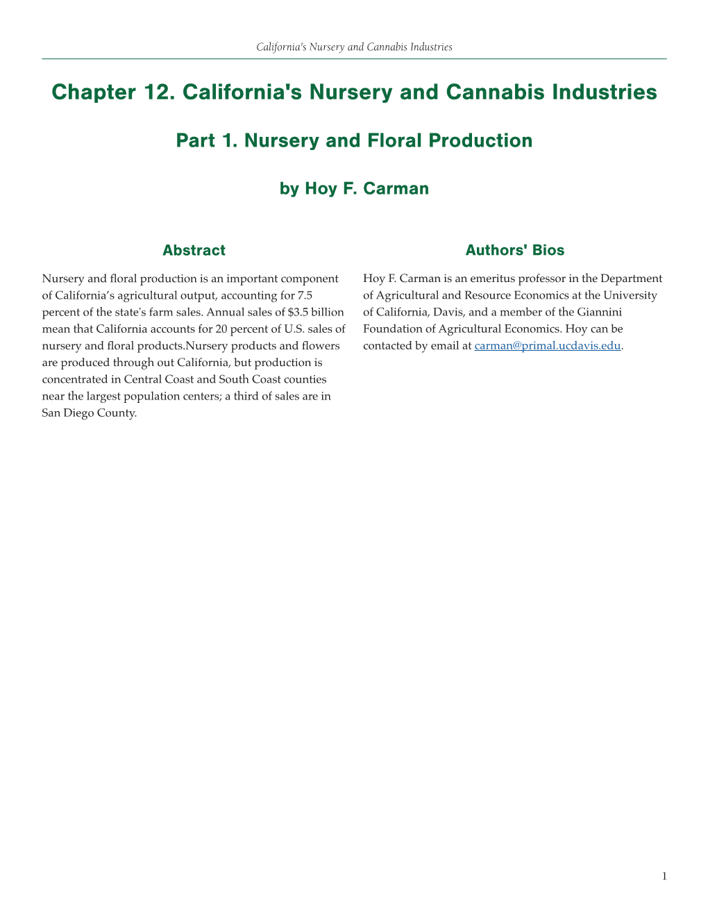 Chapter 12. California's Nursery and Cannabis Industries