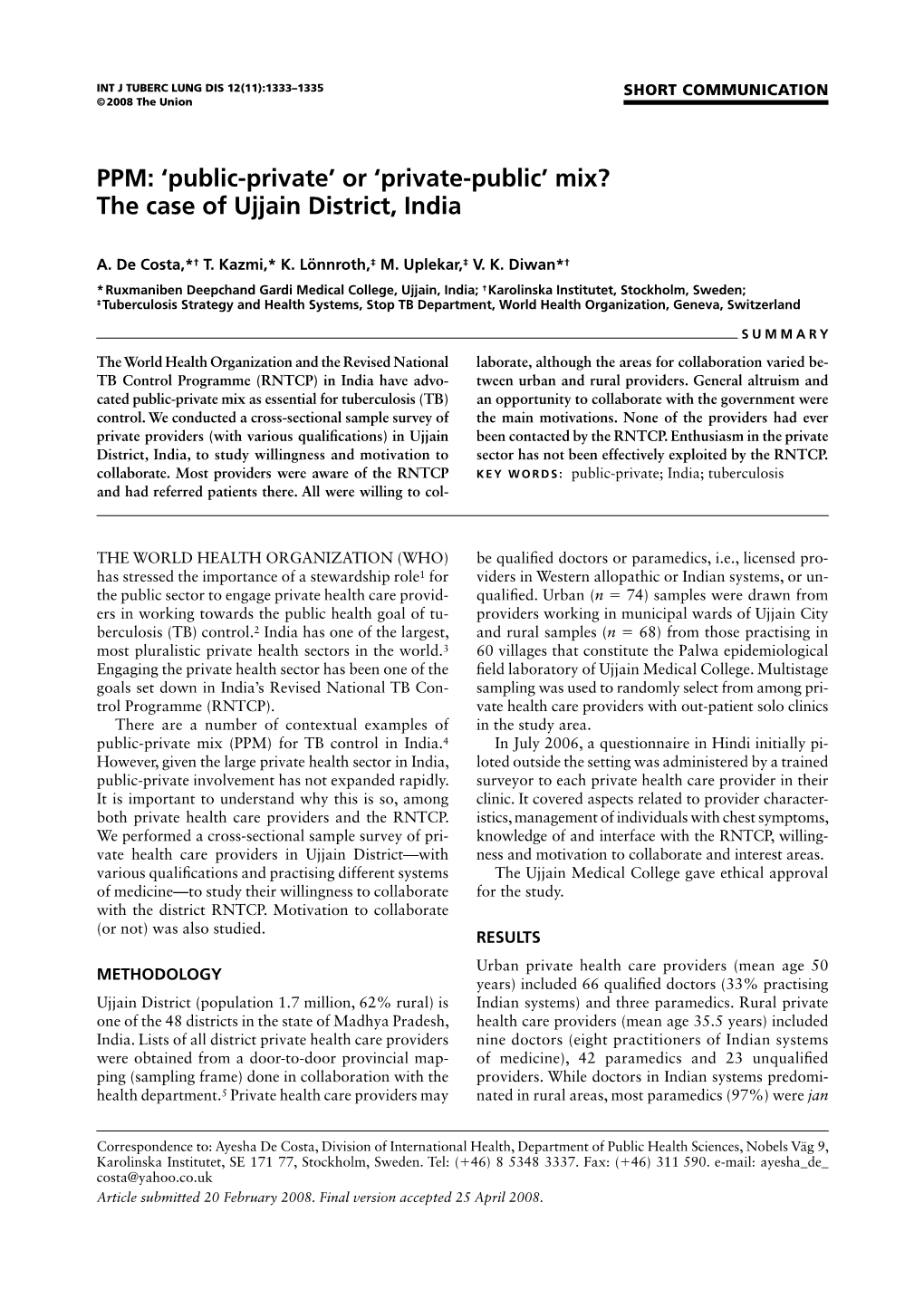 The Case of Ujjain District, India