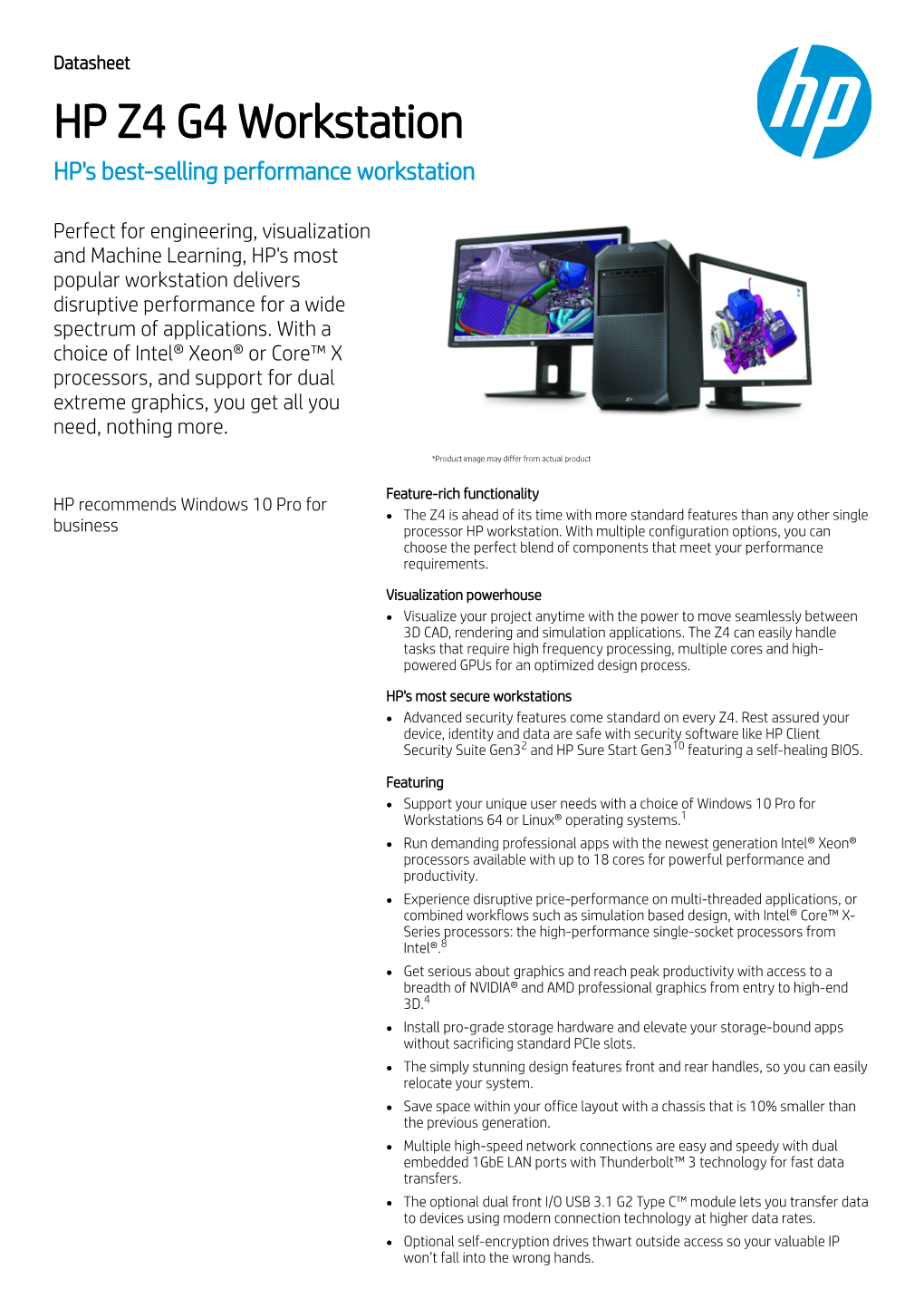 HP Z4 G4 Workstation HP's Best-Selling Performance Workstation