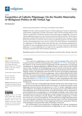 Geopolitics of Catholic Pilgrimage: on the Double Materiality of (Religious) Politics in the Virtual Age