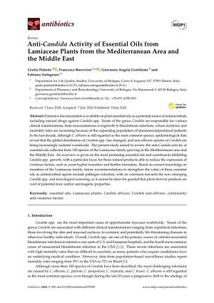 Anti-Candida Activity of Essential Oils from Lamiaceae Plants from the Mediterranean Area and the Middle East