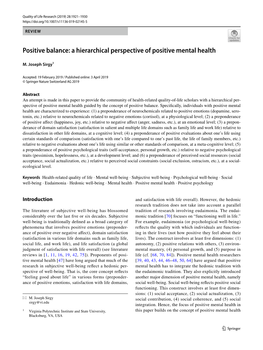 Positive Balance: a Hierarchical Perspective of Positive Mental Health