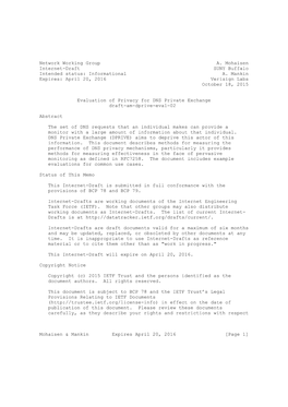 Network Working Group A. Mohaisen Internet-Draft SUNY Buffalo Intended Status: Informational A
