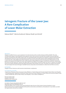 Iatrogenic Fracture of the Lower Jaw: a Rare Complication of Lower Molar Extraction