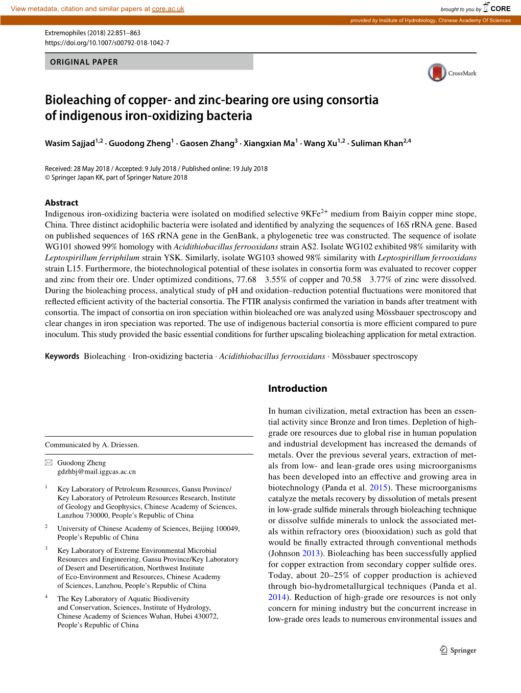 Bioleaching of Copper- and Zinc-Bearing Ore Using Consortia Of