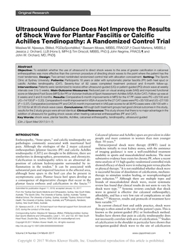 Ultrasound Guidance Does Not Improve the Results of Shock Wave for Plantar Fasciitis Or Calcific Achilles Tendinopathy: a Randomized Control Trial Masiiwa M