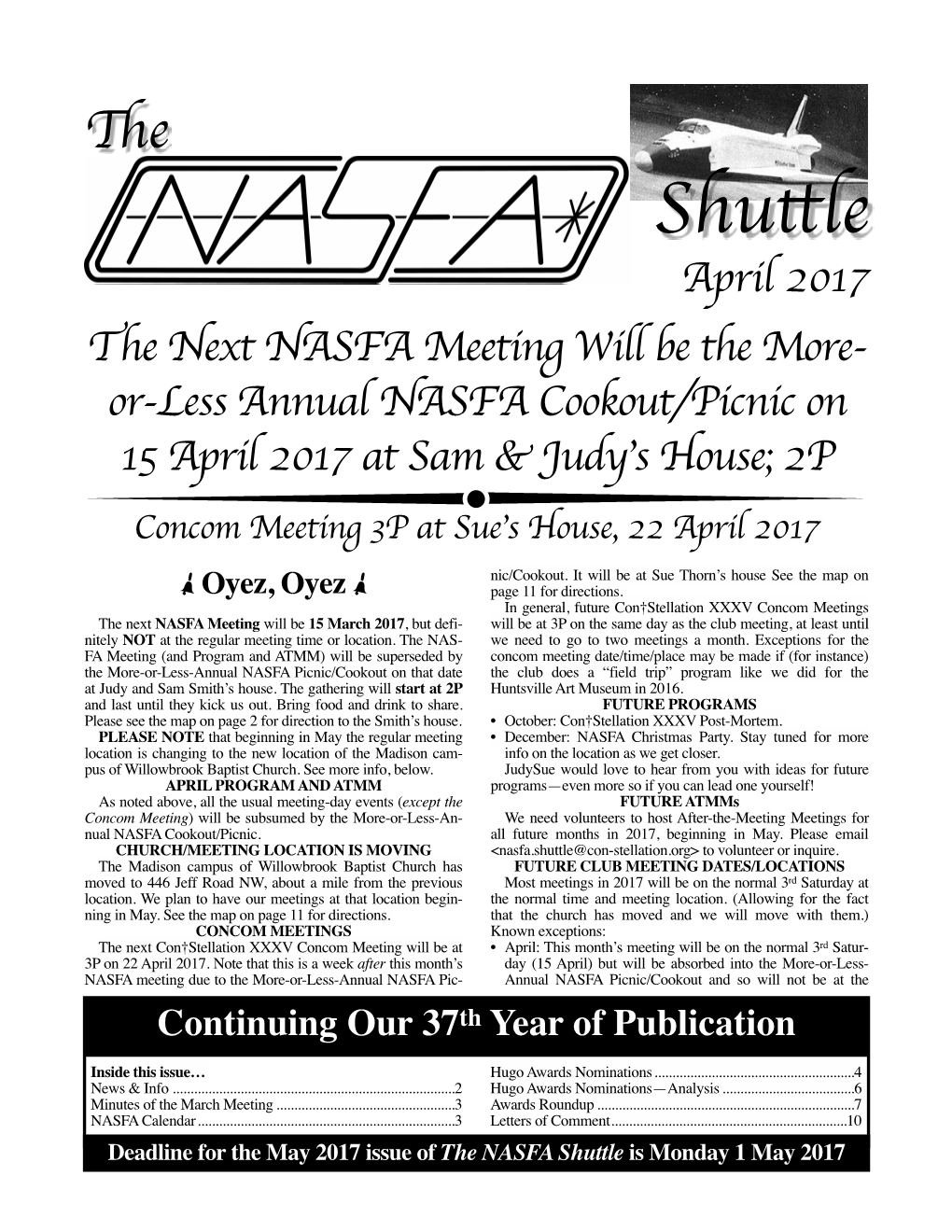 April 2017 NASFA Shuttle