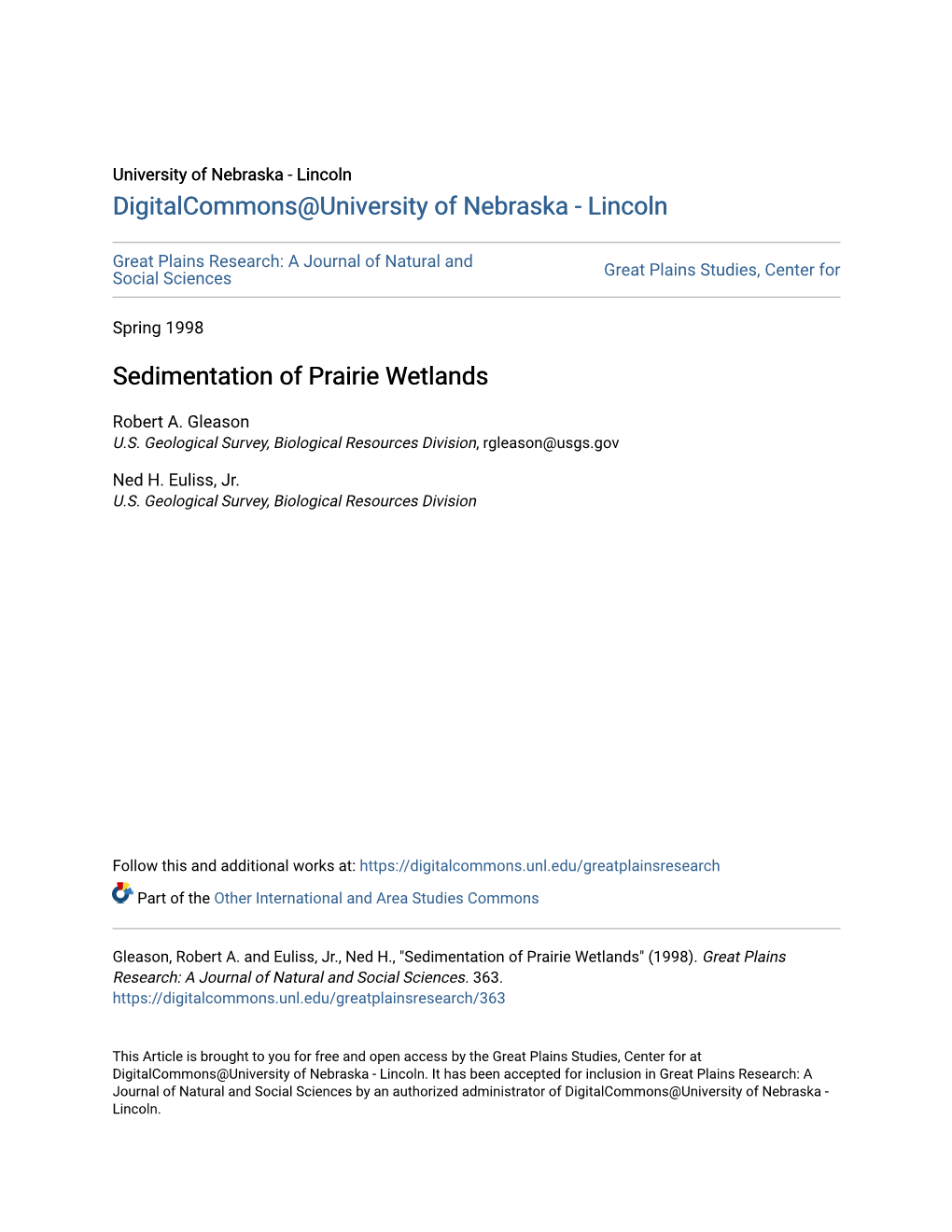 Sedimentation of Prairie Wetlands