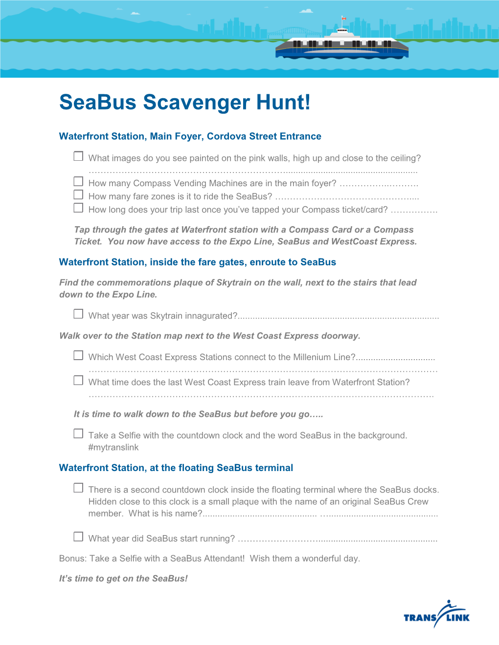 Seabus Scavenger Hunt!