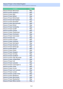 House of Fraser in the United Kingdom Location Map House Of