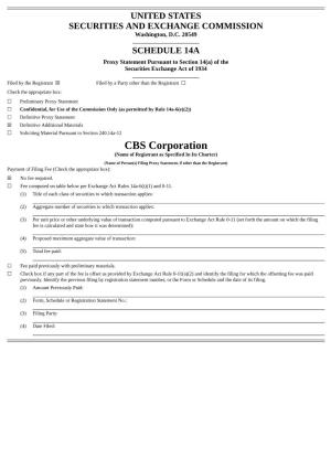 CBS Corporation (Name of Registrant As Specified in Its Charter)