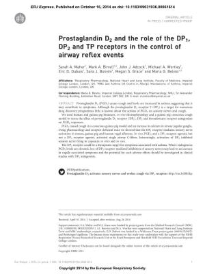Prostaglandin D2 and the Role of the DP1, DP2 and TP Receptors in the Control of Airway Reflex Events