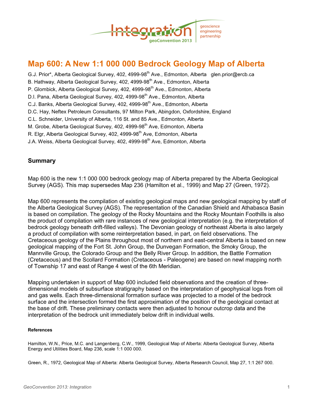 Map 600: a New 1:1 000 000 Bedrock Geology Map of Alberta G.J