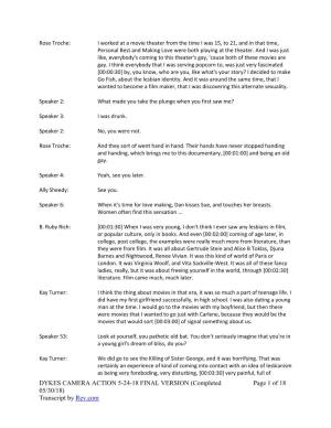DYKES CAMERA ACTION 5-24-18 FINAL VERSION (Completed Page 1 of 18 05/30/18) Transcript by Rev.Com Rejection, and Agony, and Ultimately of Death, of Death