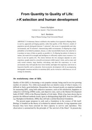 R-K Selection and Human Development