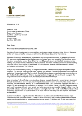 Letter Supporting the Proposed Rhins of Galloway Coastal Path