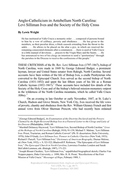 Anglo-Catholicism in Antebellum North Carolina: Levi Silliman Ives and the Society of the Holy Cross