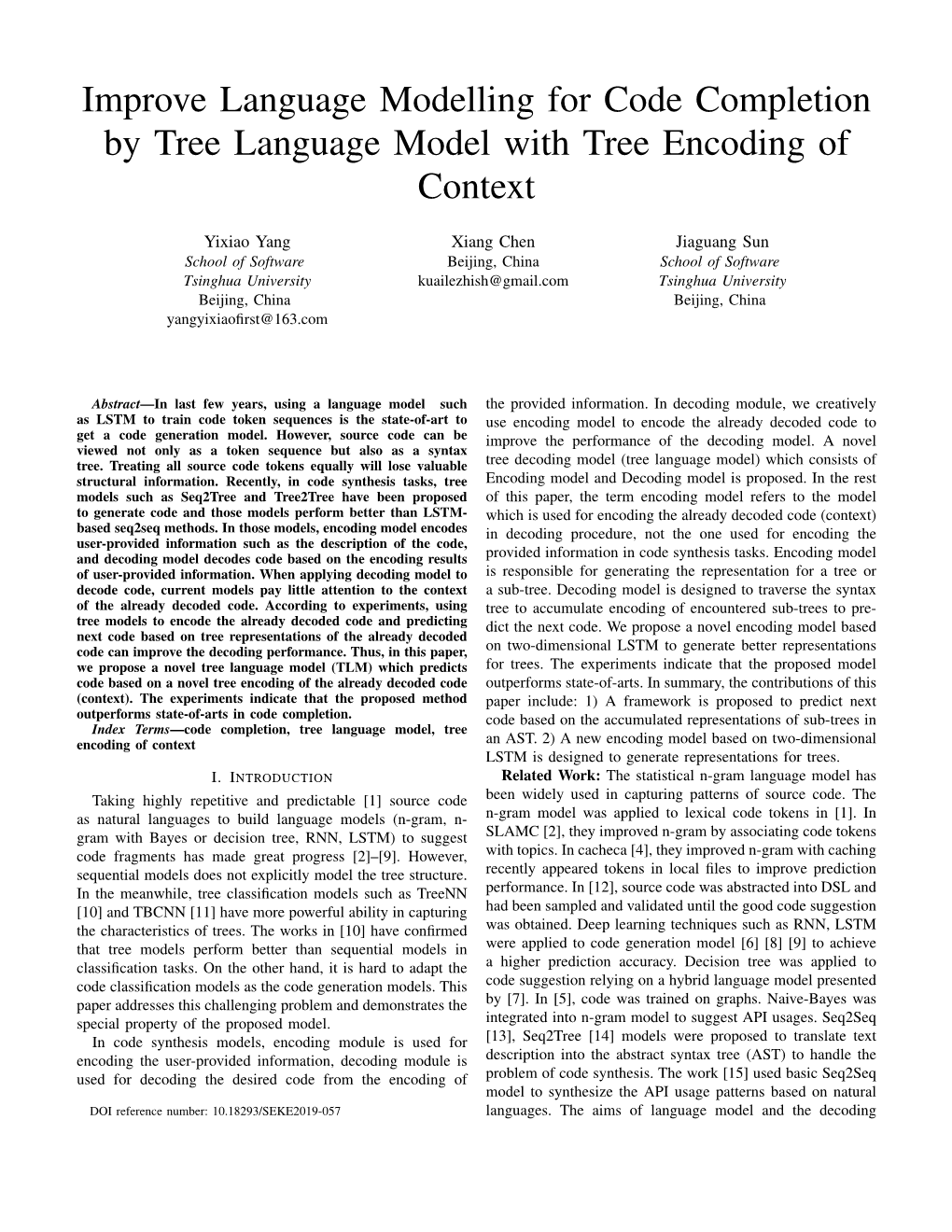 Improve Language Modelling for Code Completion by Tree Language Model with Tree Encoding of Context