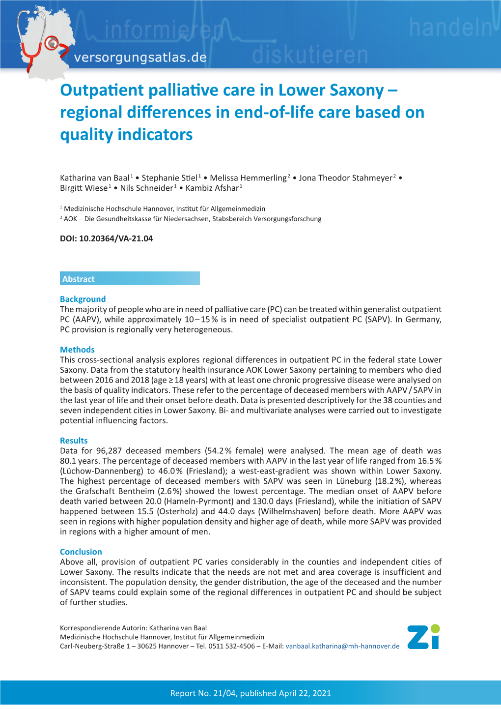 Outpatient Palliative Care in Lower Saxony – Regional Differences in End-Of-Life Care Based on Quality Indicators